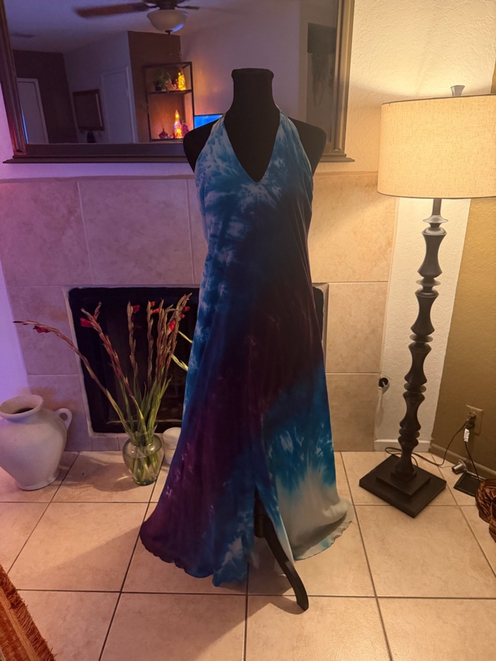 Vintage Mijo Tie-Dye Ombré Halter Maxi Dress in Blue and Purple Size Small P
